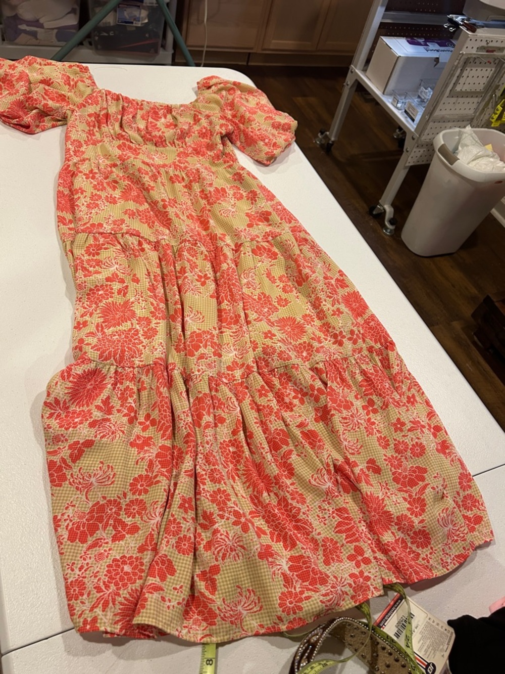 Floral Puff Sleeve Tiered Maxi Dress - Coral & Cream